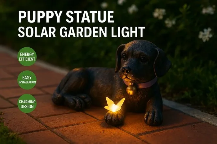 Charming Solar-Powered LED Garden Light: Puppy Delight!