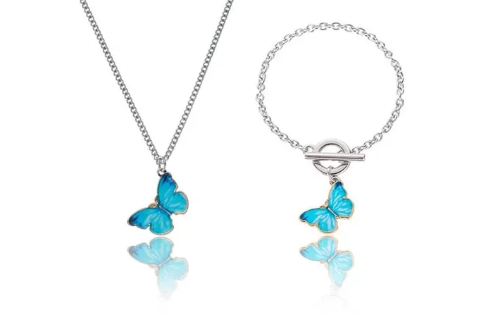Charming Turquoise Butterfly Necklace & Bracelet Duo