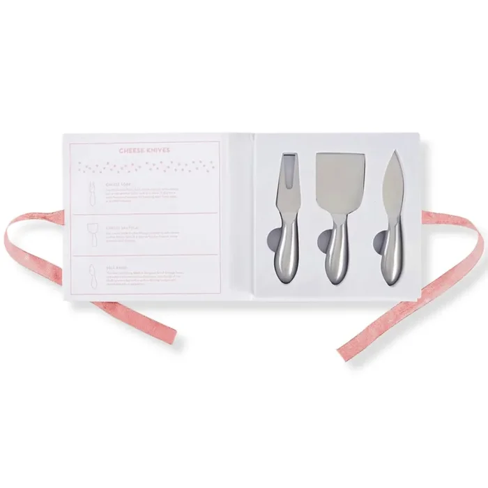 Cheese Knife Gift Set in Book Style Packaging 3 Piece Gourmet Cheese Knives Set In Gift Box