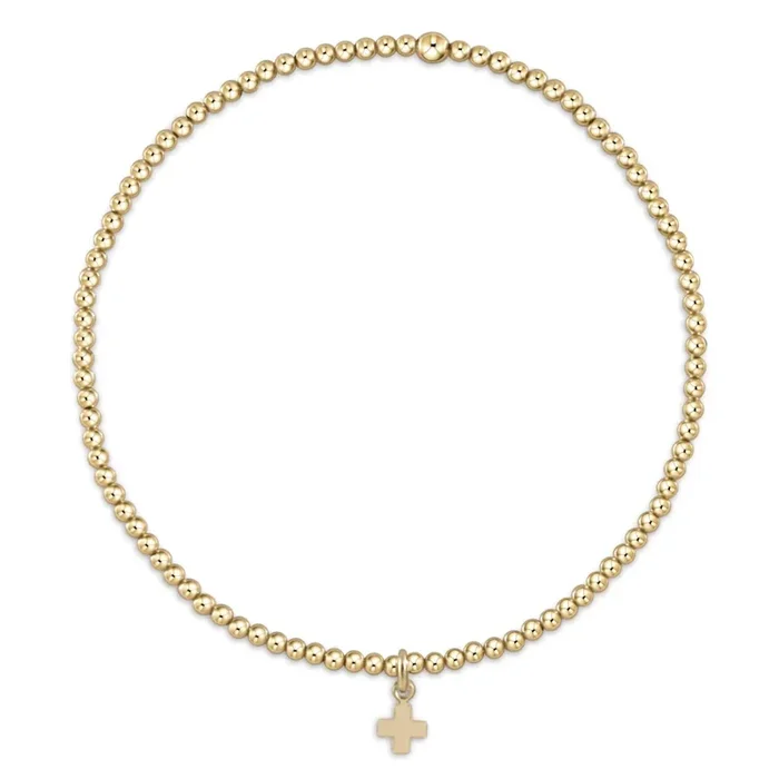 Classic Gold 2mm Bead Bracelet • Signature Cross Small Gold Charm