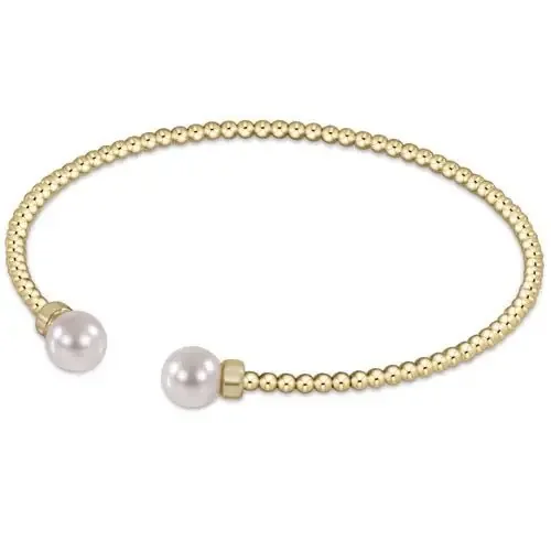 Classic Gold 2mm Bead Cuff – Pearl – enewton