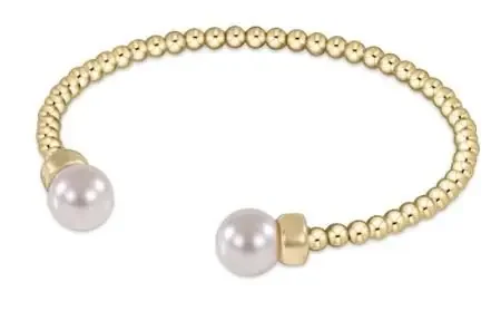 Classic Gold 3mm Bead Cuff – Pearl – enewton