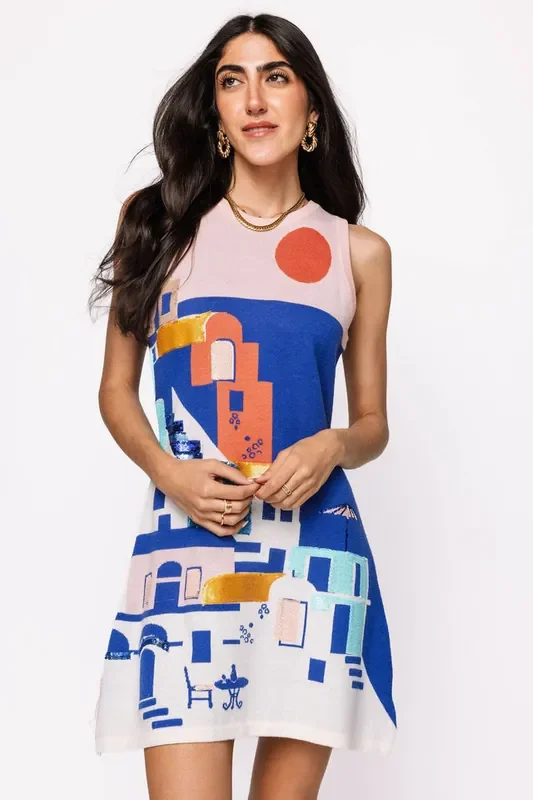 Coastal House Scene Knit Tank Dress Queen of Sparkles