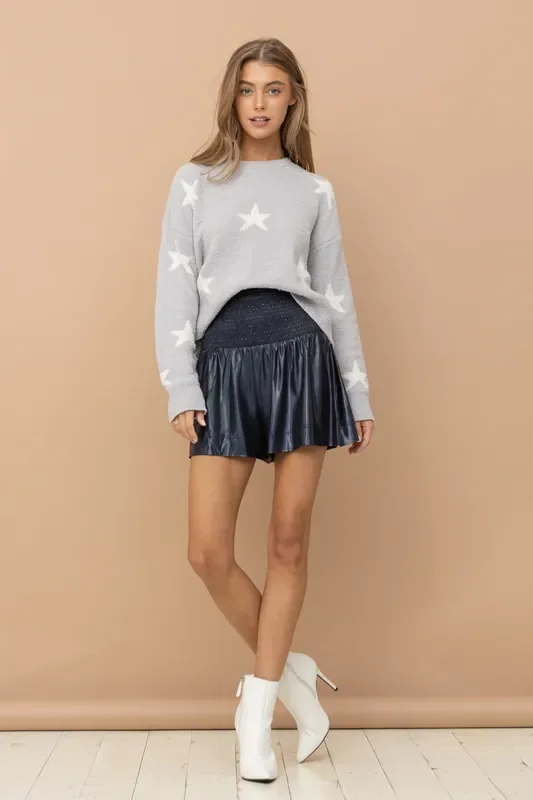 Coco Smocked Waist Metallic Golden Shorts • Evening Blue