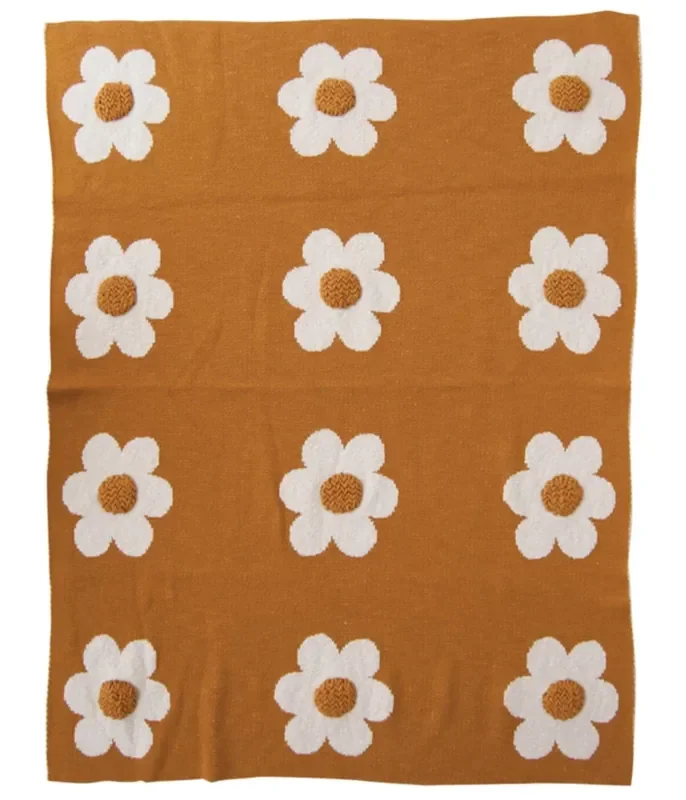 Cotton Knit Baby Blanket w/ Flowers & Tufting