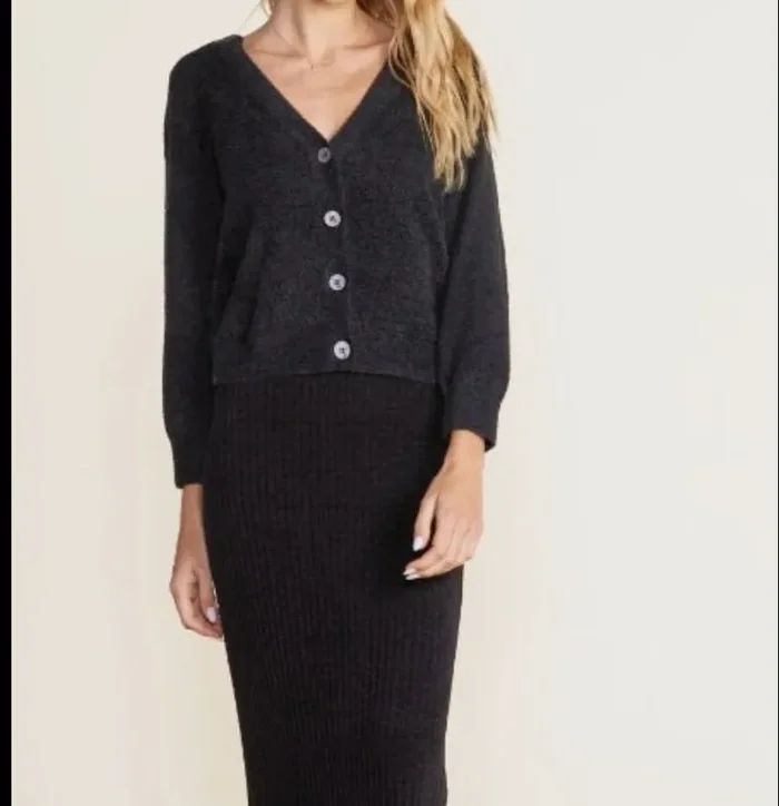 Cozy Chic Lite® Diamond Pointelle Cardigan – Black – Barefoot Dreams