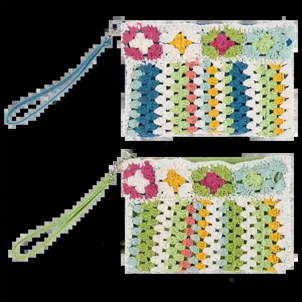 Crochet Knit Striped Pouches with Wristlet Strap