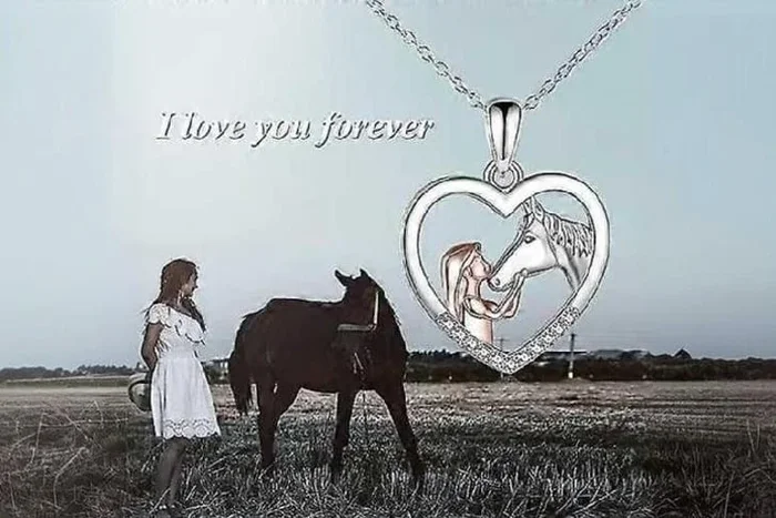 Cubic Zirconia Girl & Horse Pendant Necklace – Hypoallergenic Jewellery Gift for Women & Girls