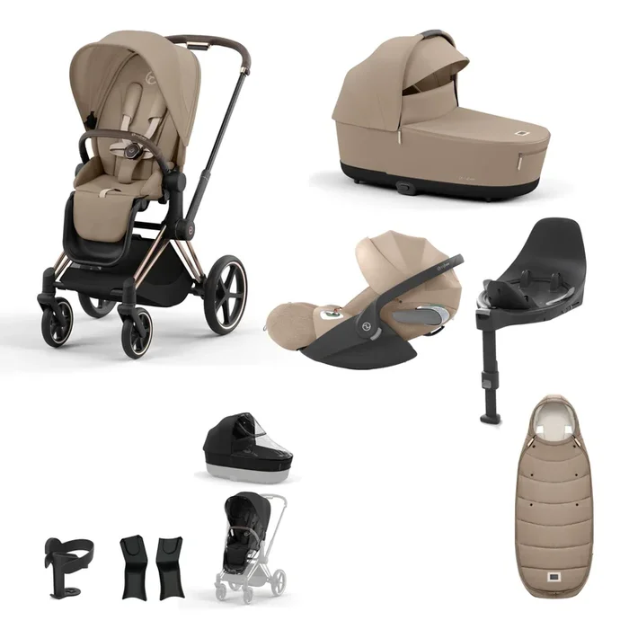 Cybex Priam Travel System Bundle | Cozy Beige on Rose Gold