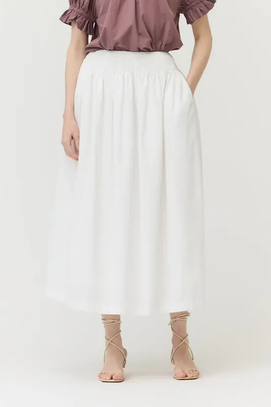 Daria Smocked Waist Midi Skirt • Off White