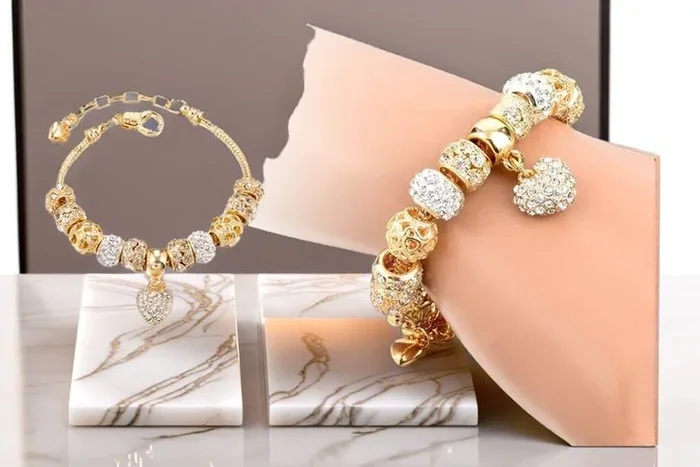 Dazzling Big Bead Gold Charm Bracelet