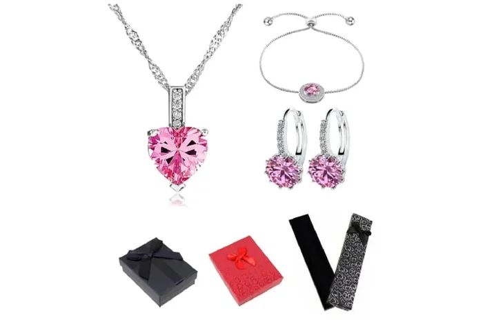 Dazzling Pink Sapphire Crystal Jewelry Tri-Set