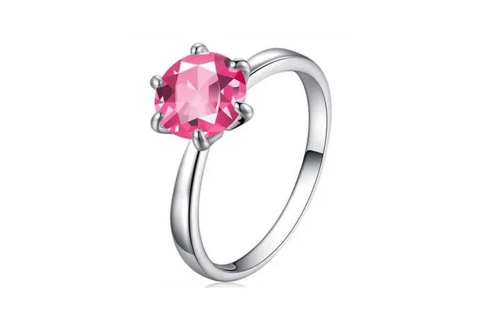 Dazzling Solitaire Pink Crystal Ring in Silver Tone