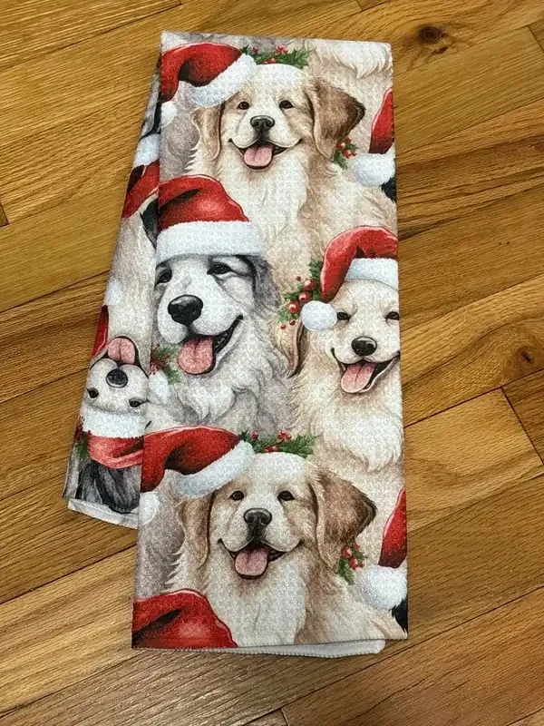 Dogs in Santa Hats Eco-Dishtowel