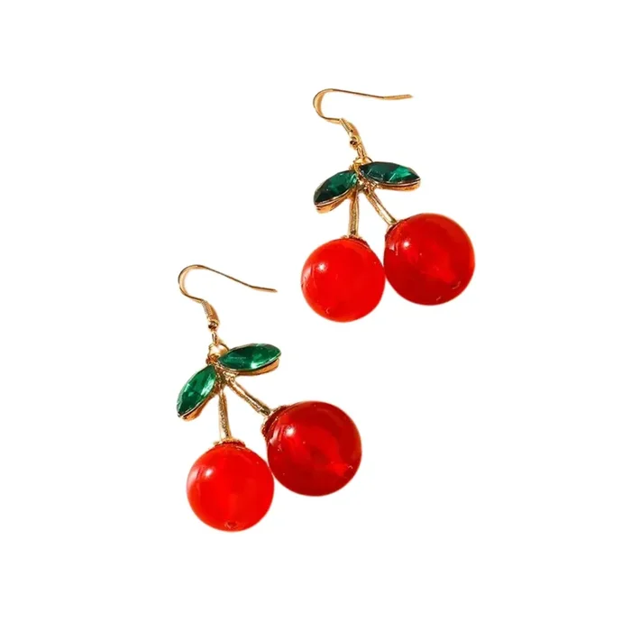 Double Cherries Rockabilly Earrings 2.5″ long