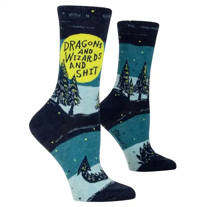 Dragons And Wizards And Shit Women‘s Crew Socks Novelty Funny Socks BlueQ at GetBullish