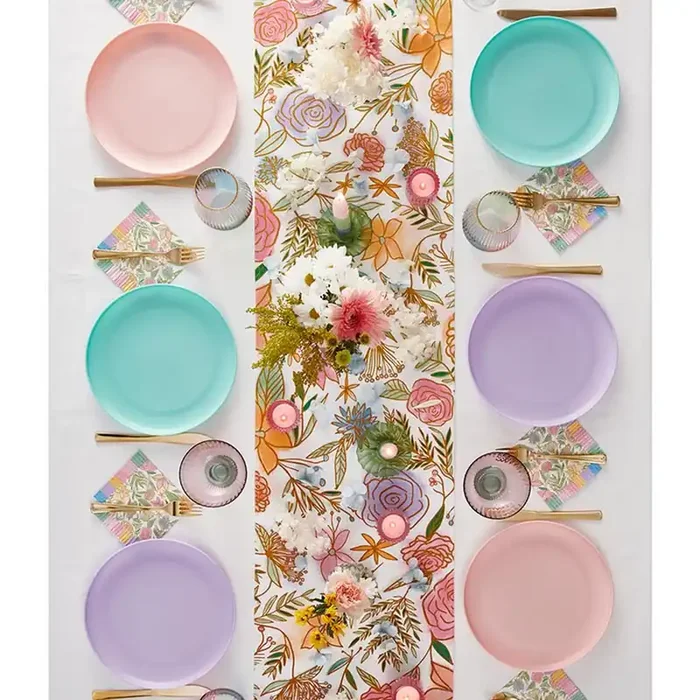 Dried Flowers Fabric Table Runner Floral Design Cotton Table Mat 13″ x 70″