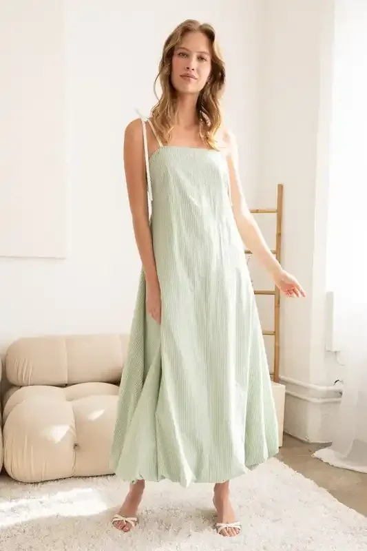 Effortless Stroll Spaghetti Strap Maxi Dress • Sage Stripe