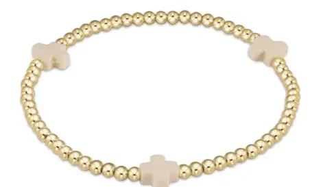 egirl Signature Cross Gold Pattern 3mm Bead Bracelet – Off-White – enewton