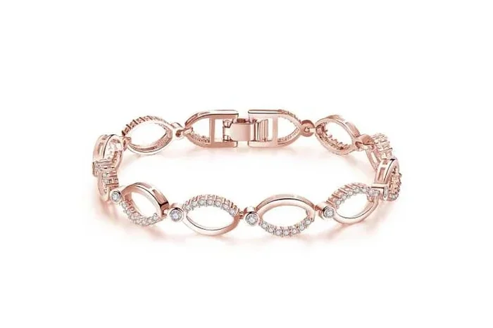 Elegant Rosegold Crystal Bracelet with Personalized Tags