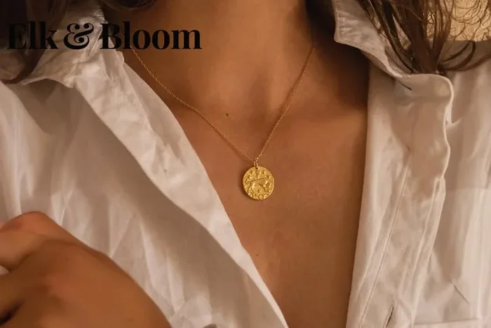 Elk & Bloom 14K Gold Plated Bull Coin Pendant Necklace – Adjustable Sterling Silver Chain, Hypoallergenic, Gift Ready