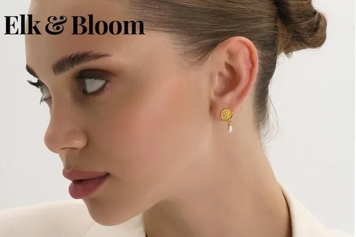 Elk & Bloom 14K Gold-Plated Sterling Silver Goddess Pearl Drop Earrings – Statement Dangles, Hypoallergenic