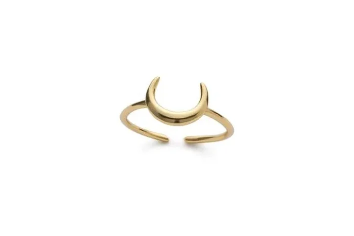 Elk & Bloom Dainty Moon 14K Gold Plated Sterling Silver Stackable Ring – Adjustable Celestial Jewellery