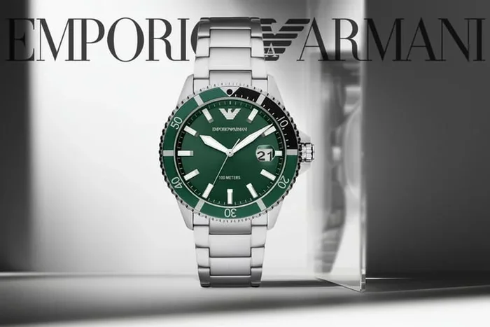 Emporio Armani Men’s Stainless Steel Watch – Silver with Green Dial