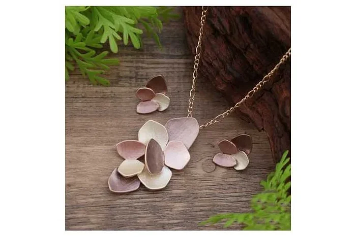 Enamel Geometric Petal Earring & Pendant Jewellery Set for Women – Gold/Silver Alloy, Colourful Enamel, 2-Piece Statement Set