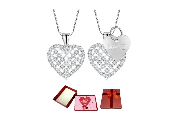 Enchanting Heart Necklace with LOVE Charm & Valentine Surprise Box