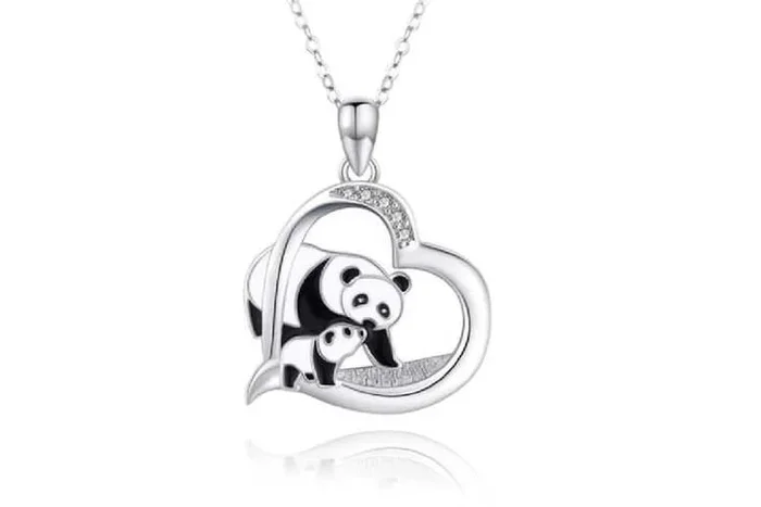 Enchanting Silver Heart-Shaped Panda Necklace