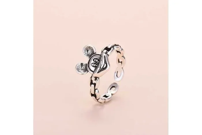 Enchanting Silver Tone Mickey Adjustable Open Ring
