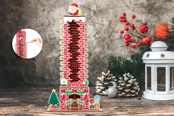 Enchanting Wooden Christmas Chimney Advent Desk Calendar – 2 Delightful Colours