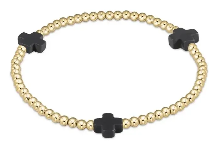 enewton-Signature Cross Charcoal Gold Pattern 3mm Bead Bracelet