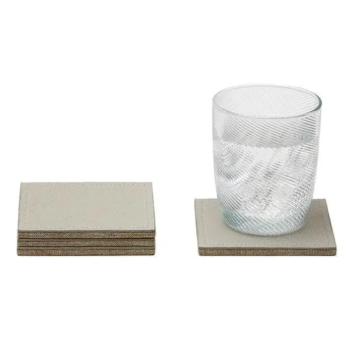 Evan Leather Square Coasters (Light Gray) Set/4