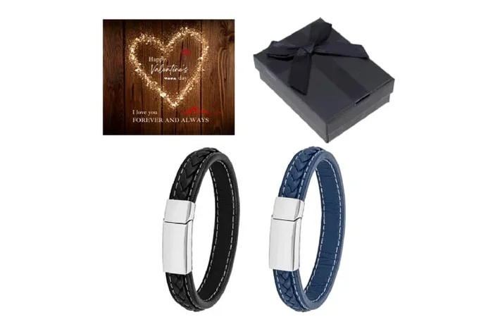 Exquisite Men’s Leather Bracelet with Valentine’s Surprise Box