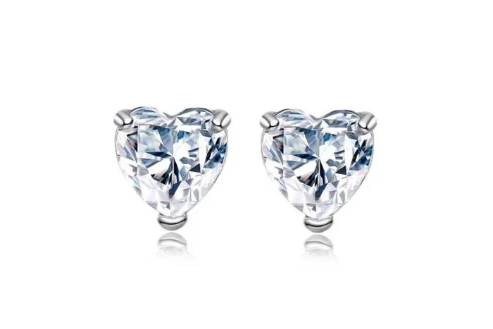 Exquisite Silver Heart Crystal Stud Earrings