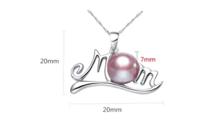 Exquisite Silver Tone MOM Pearl Pendant