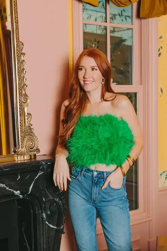 Fancy Strapless Feather Crop Top • Green