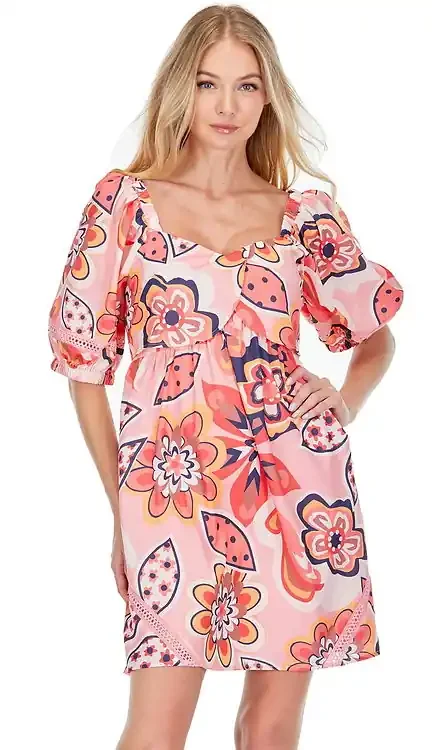 Faux Wrap Sleeve Dress • Peach Blossom