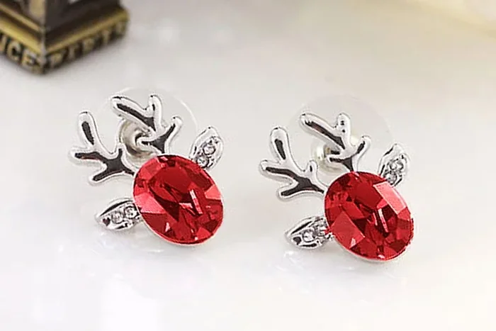 Festive Christmas Reindeer Crystal Earrings – Dazzling Red & Purple