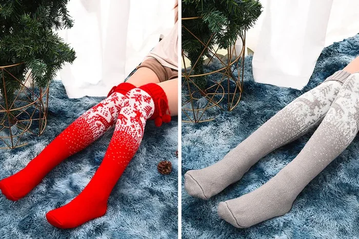Festive Over-the-Knee Christmas Knit Socks