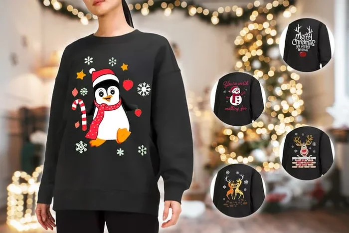 Festive Women’s Christmas Crew Neck Sweater – 5 Unique Designs