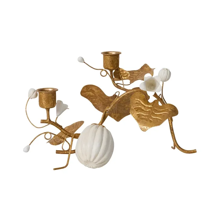Forest Walk Pumpkin & Vine Double Candlestick Holder – Gold