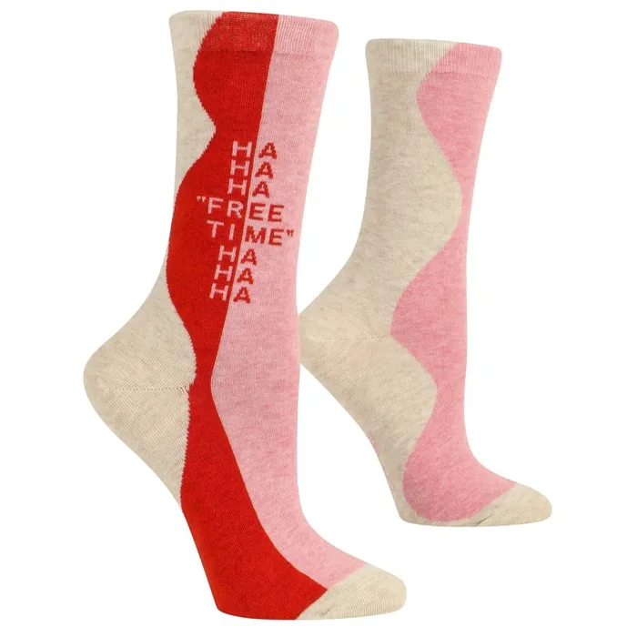 Free Time Ha Ha Ha Women‘s Crew Novelty Socks in Red and Pink BlueQ at GetBullish