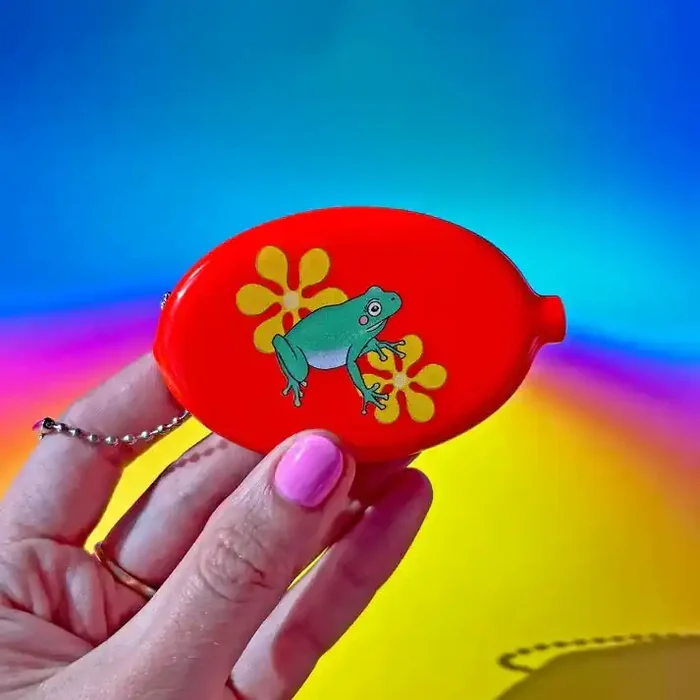 Frog Friend Coin Pouch Keychain in Bright Red