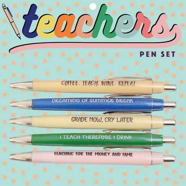 Fun Club Teachers Funny Pen Set on Gift Card Set of 5 Teaching for the Money and Fame, Dreaming of Summer Break…