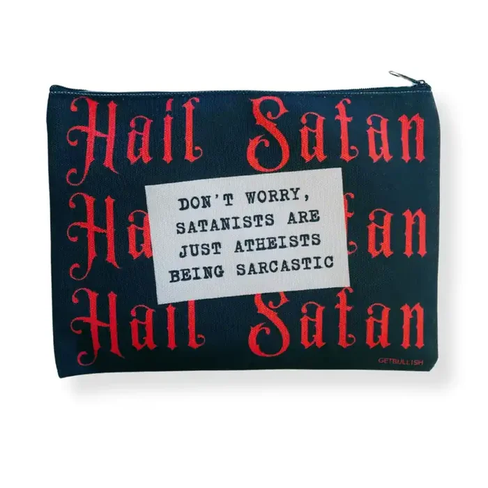 GetBullish Hail Satan Sarcastic Atheist Canvas Zipper Pouch 9.5″ x 7″ Cosmetics Bag or Pencil Case