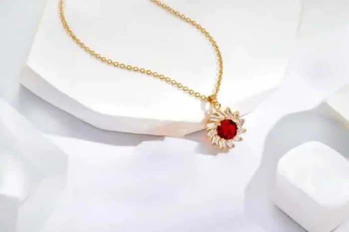 Glamorous Red Ruby Necklace with a Lustrous Gold Finish