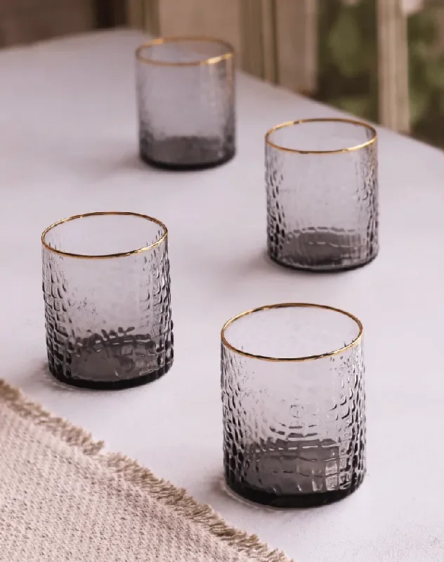 Glass Croc Double Old-Fashioned with Gold Rim Set of 4 Smoke Grey – Beatriz Ball